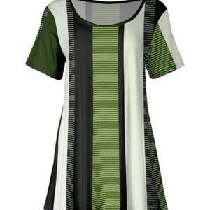 NWT Lily Black, Olive & Cream Color Block Stripe Scoop Neck Tunic SZ 1X/18W